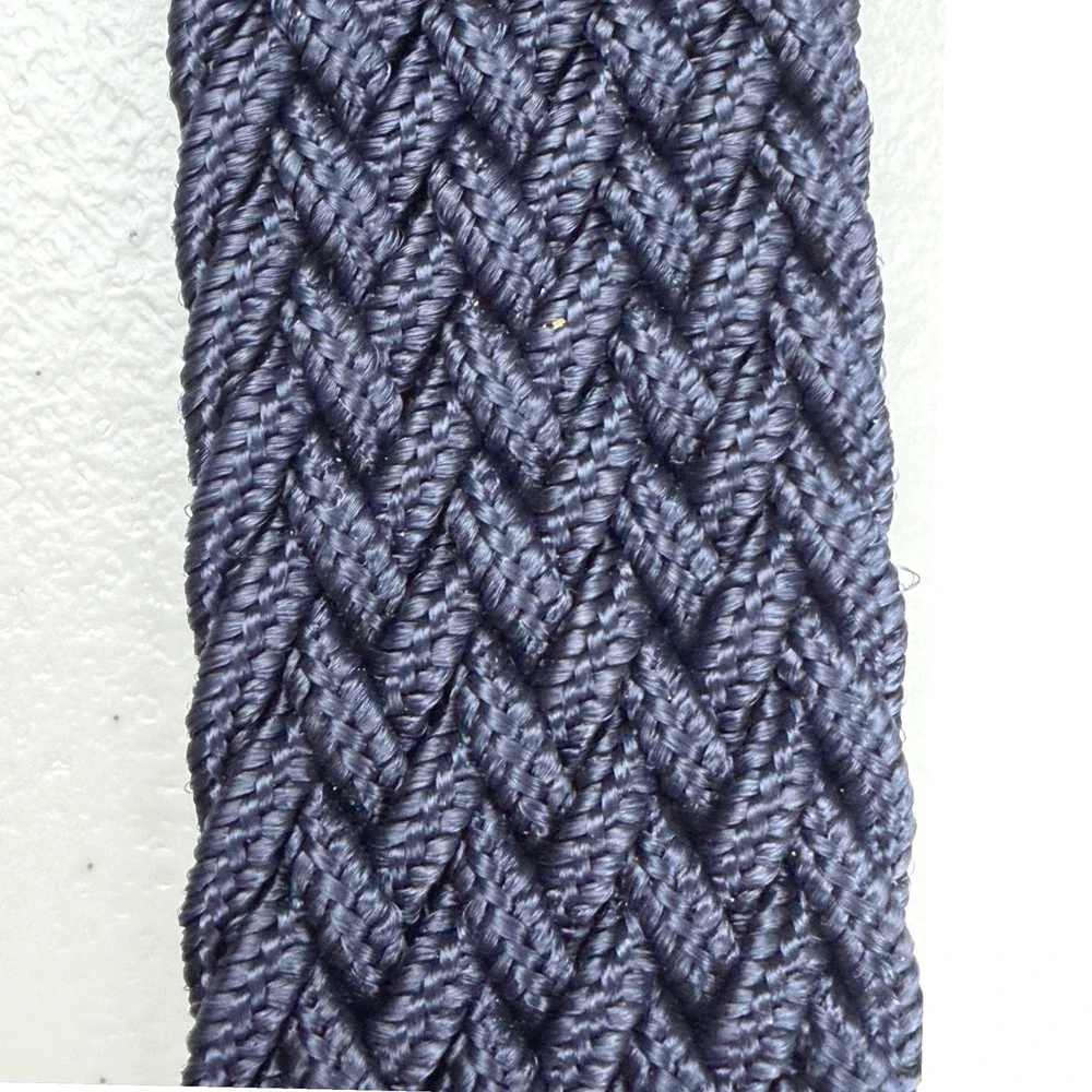 Original Penguin Mens Braided Elastic Belt Navy Blue Brown Leather HN86100 30-32